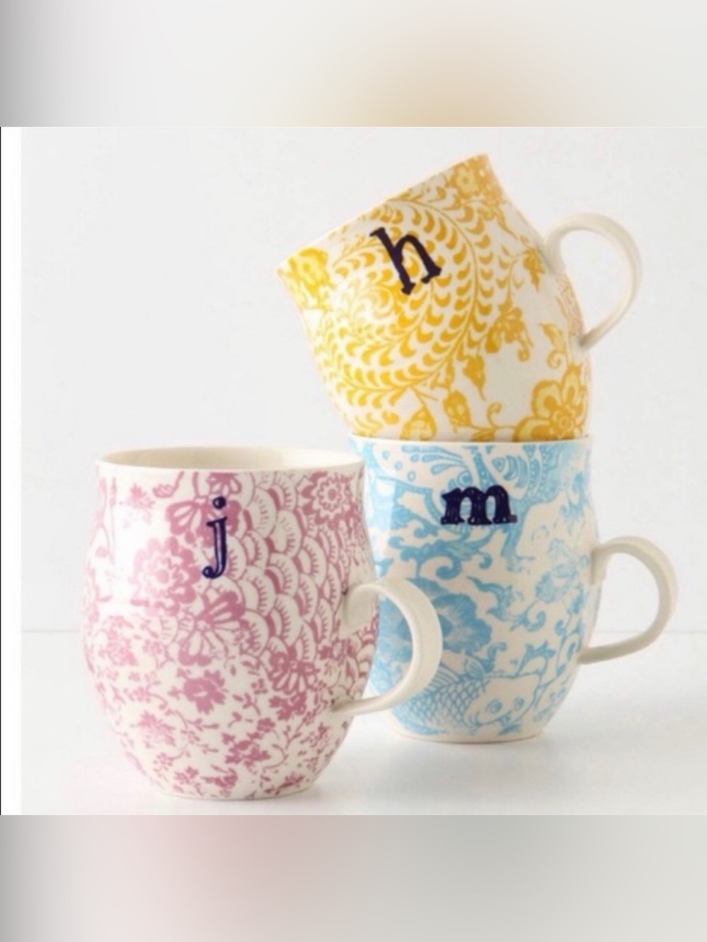 NWOT Anthropologie Homegrown Monogram J Transfer ware Mug